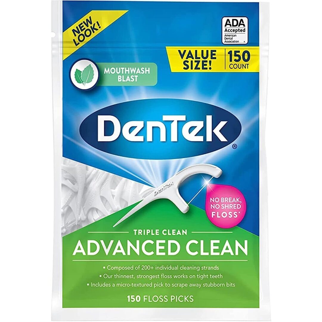 A package of dentek advanced clean is shown.