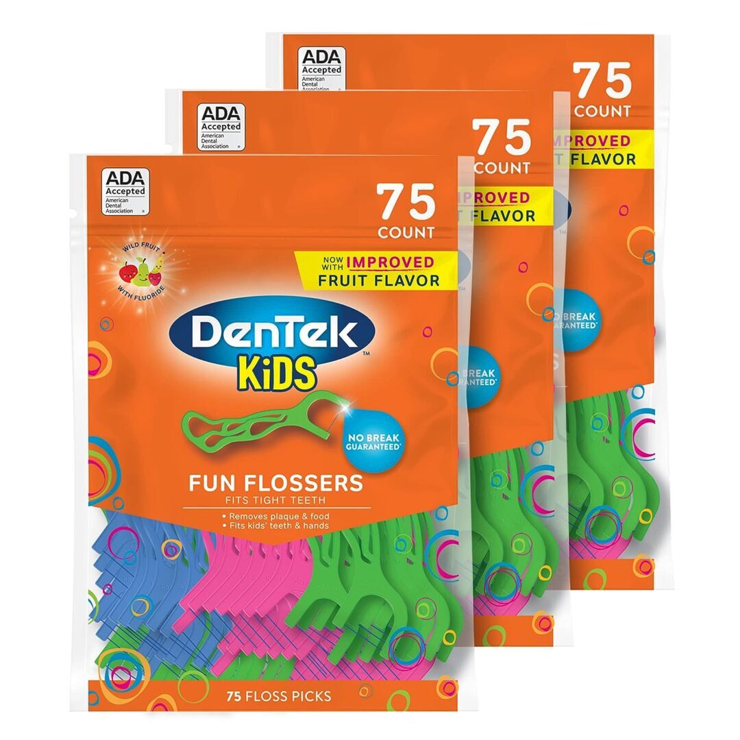 A package of dentek kids fun flossers